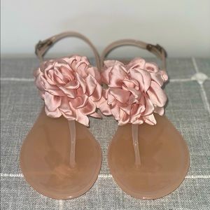 Pink flower nude sandals